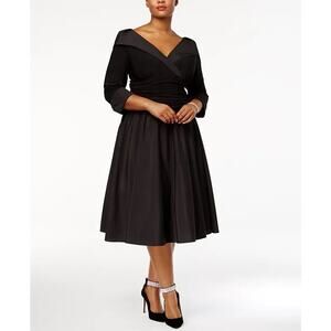 Jessica Howard Dress Plus Size 18W Black Taffeta Tulle Portrait Party Formal